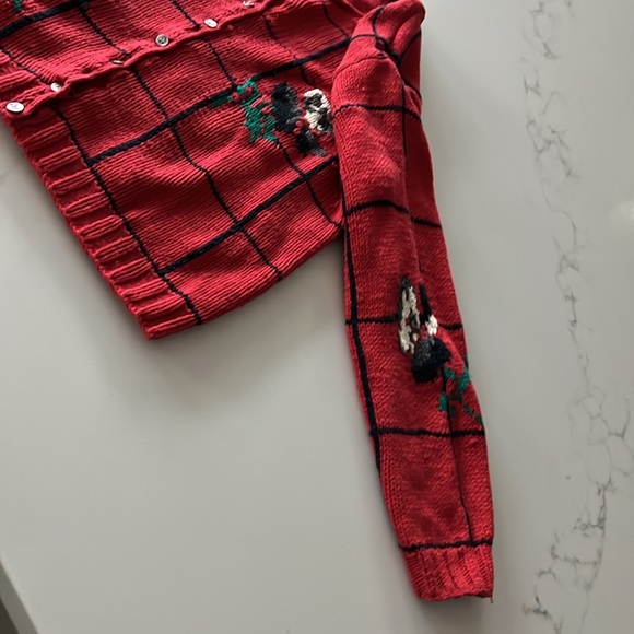 Cozy Handknit 100% Cotton Sweater | Red, White, Green, Black | Medium/Large - Picture 5 of 6